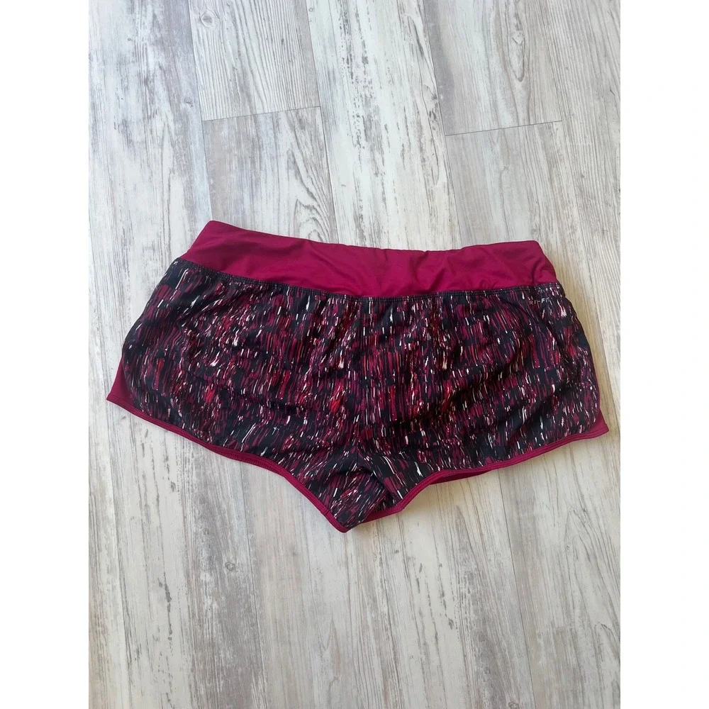 Nike Dri-FIT Womens XL Running Shorts Burgundy Red Abstract Print‎ 799772-620